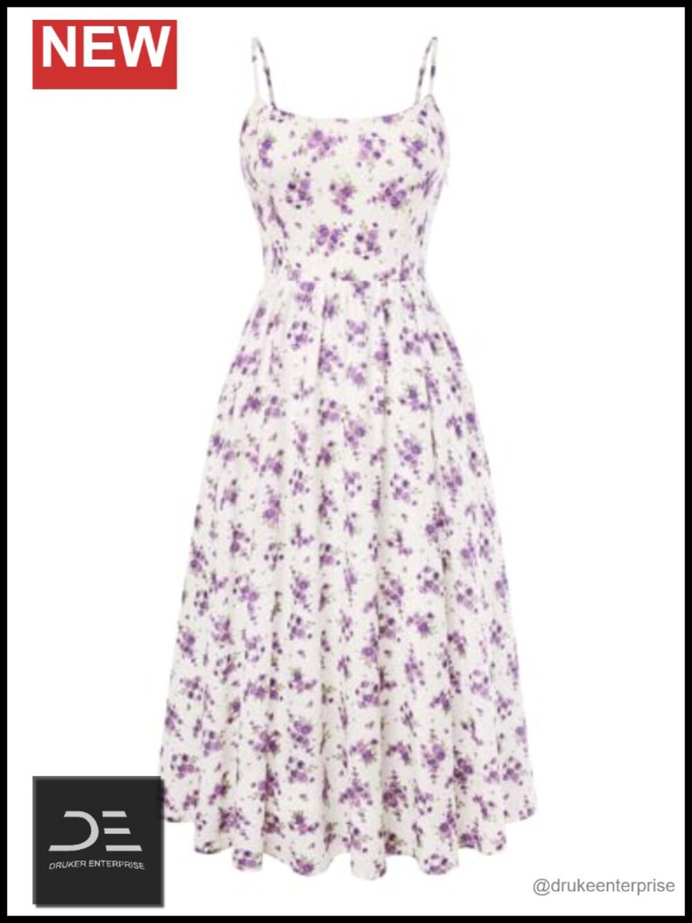 Womens Floral Midi A-Line Sun Dress Sleeveless Smocked Waist Pockets